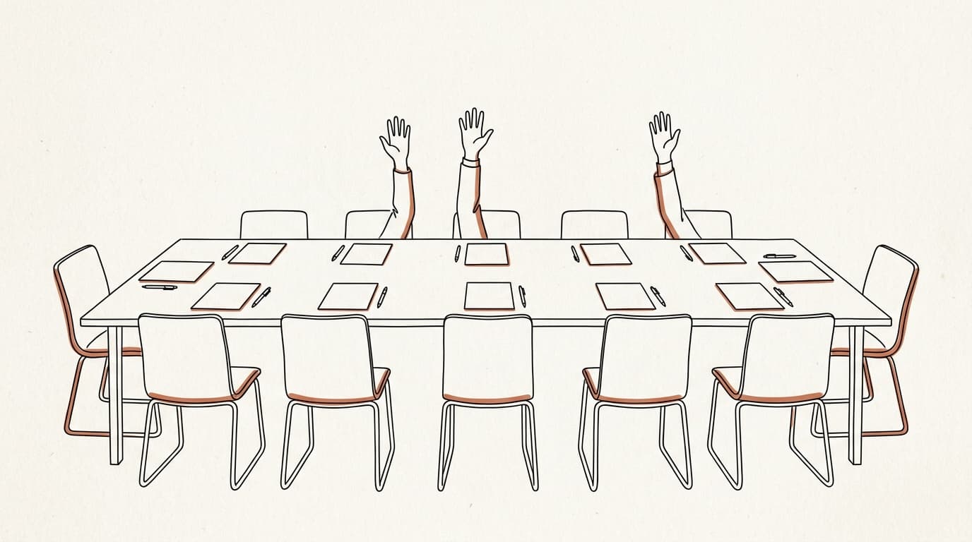 Illustration au trait : assemblée générale en copropriété