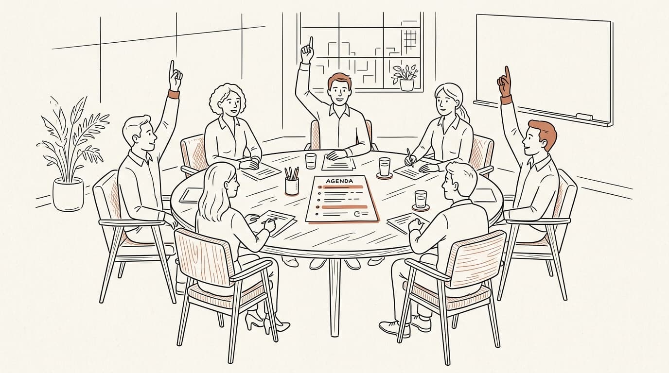 Illustration au trait : assemblée générale de copropriété : la préparer, voter, contester